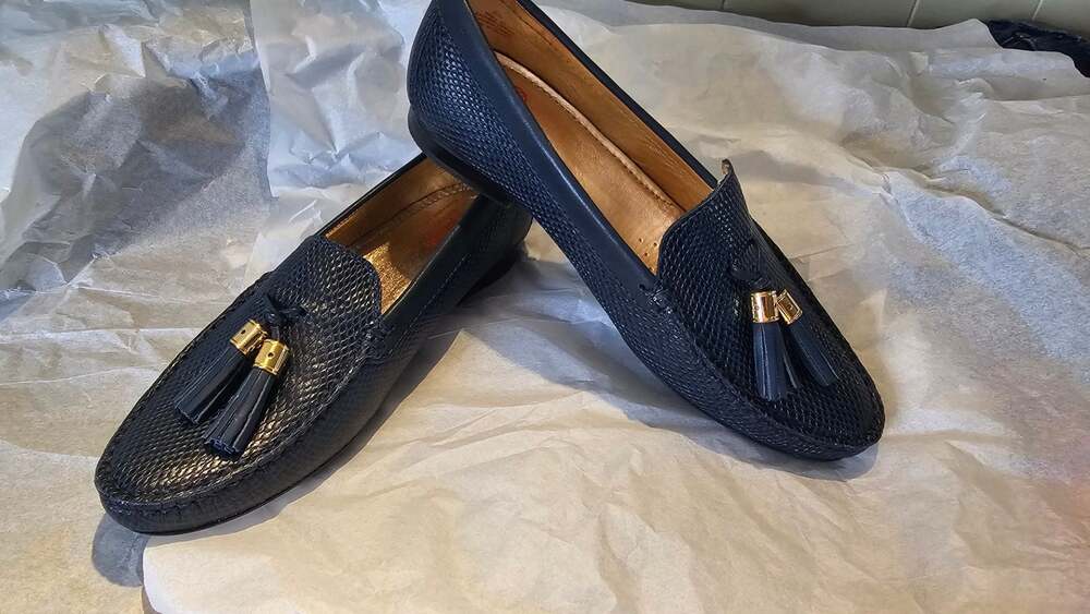 Marc Joseph New York Navy Snakeskin Embossed Tassel Loafers 6.5